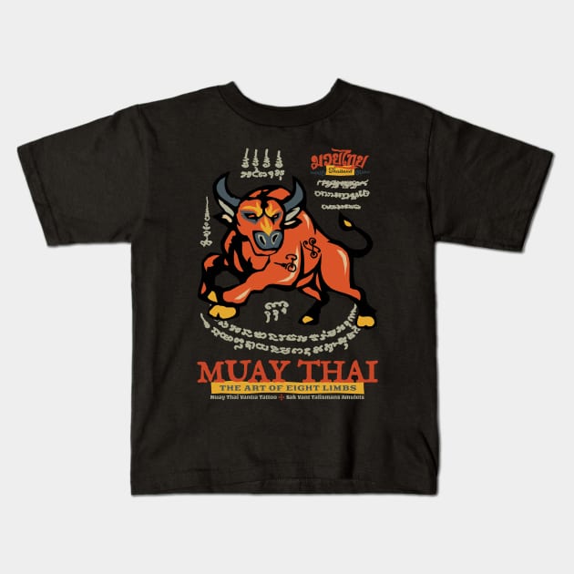 Muay Thai Sak Yant Buffalo Kids T-Shirt by KewaleeTee